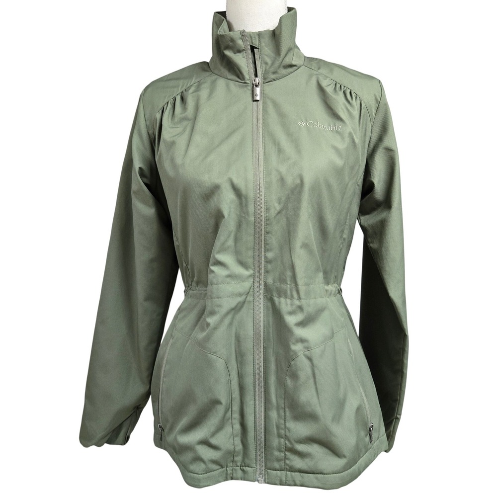 Columbia Fleece Lined Full Zip Jacket Small Ripstop Shell Olive Green Women's S